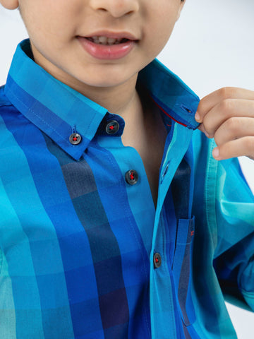 Blue Bold Checkered Button Down Casual Shirt Brumano Pakistan