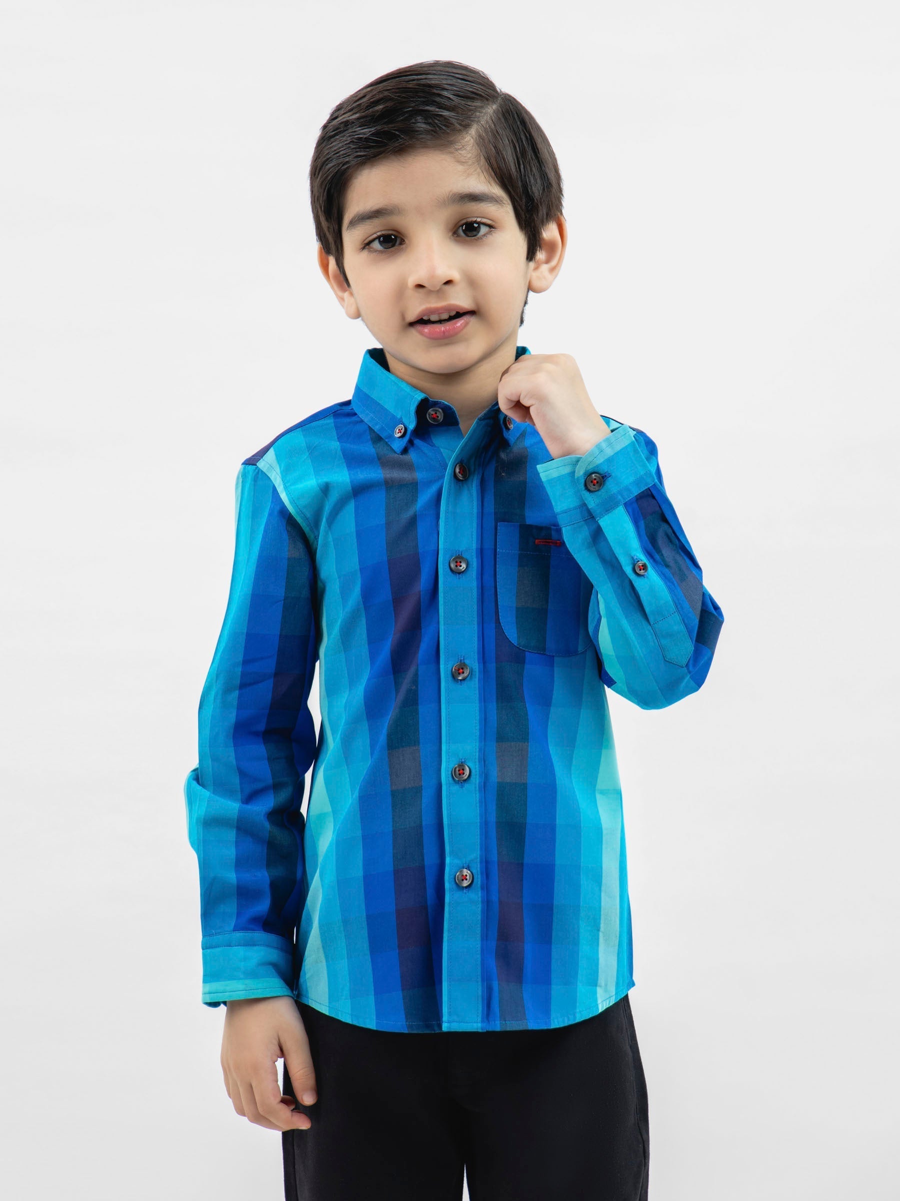 Blue Bold Checkered Button Down Casual Shirt Brumano Pakistan