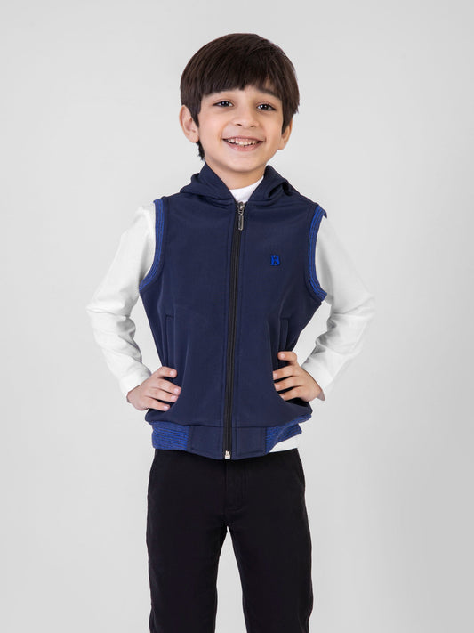 Blue Sleeveless Casual Zipper Jacket With Hood Brumano Pakistan