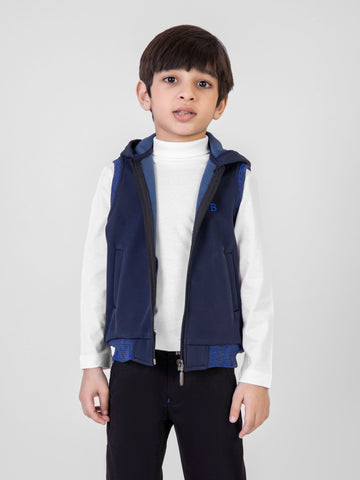 Blue Sleeveless Casual Zipper Jacket With Hood Brumano Pakistan