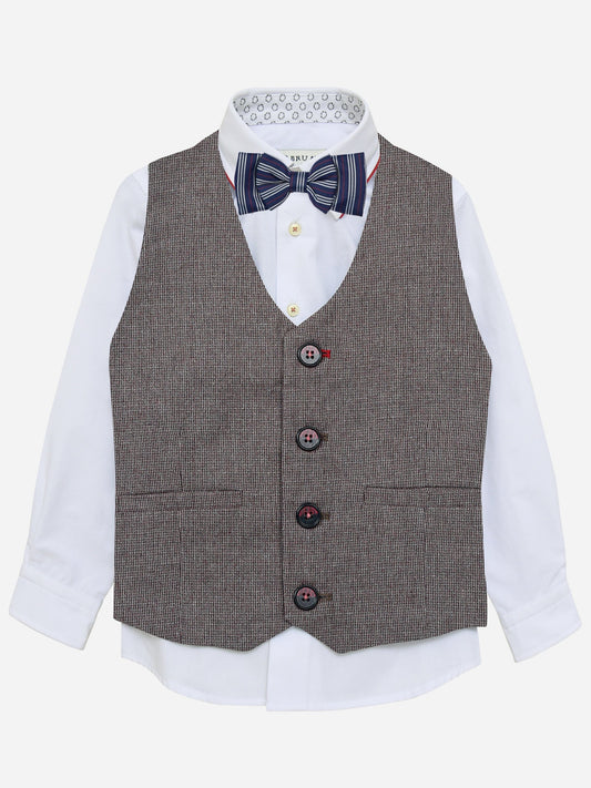 Bordo Textured Suit Vest With Bow Brumano Pakistan