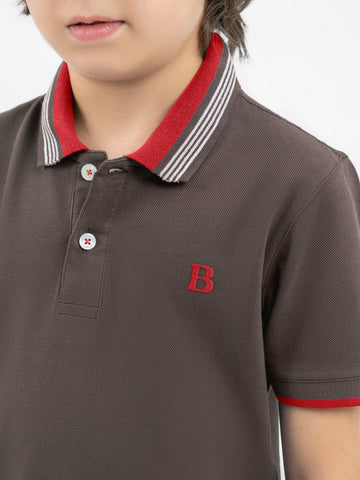 Brown Pique Polo With Red Collar Brumano Pakistan