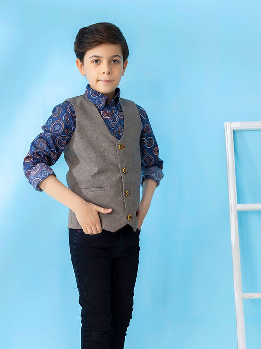 Brown Textured Suit Vest With Bow Brumano Pakistan