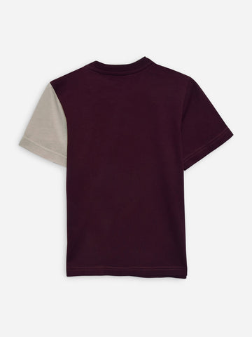 Burgundy & Grey Three Tone Casual T-Shirt Brumano Pakistan