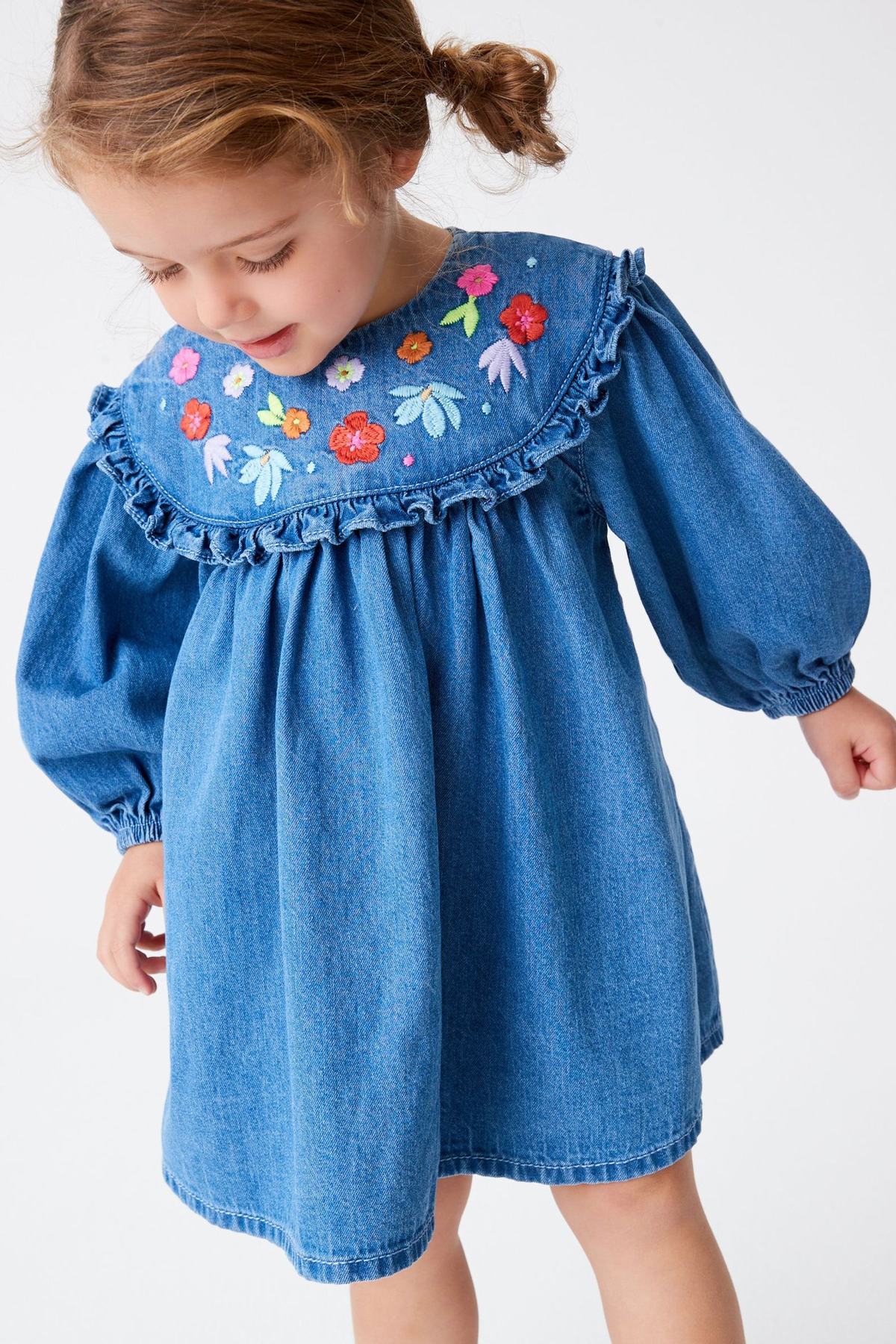 Blue Embroidered Denim Dress NEXT UK