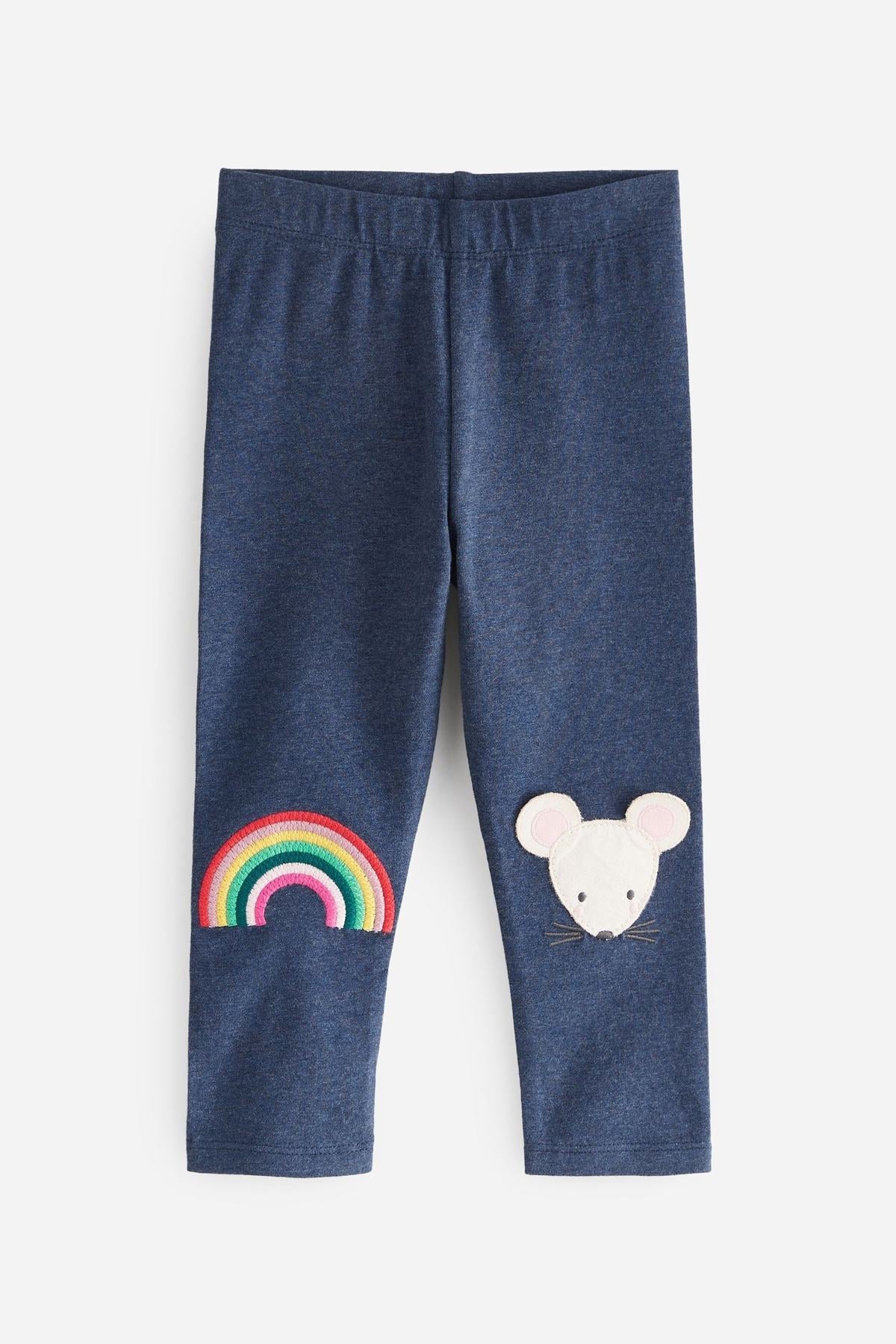 Blue Denim Rainbow Mouse Embroidered Leggings NEXT UK