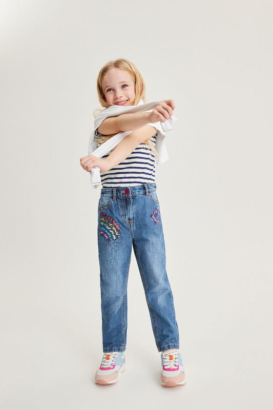 Blue Sequin Embellished Mom Jeans NEXT UK