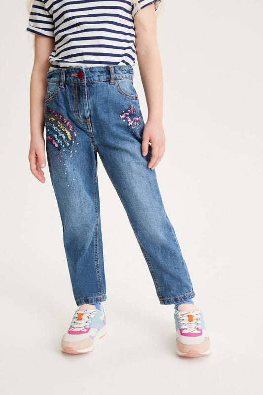 Blue Sequin Embellished Mom Jeans NEXT UK