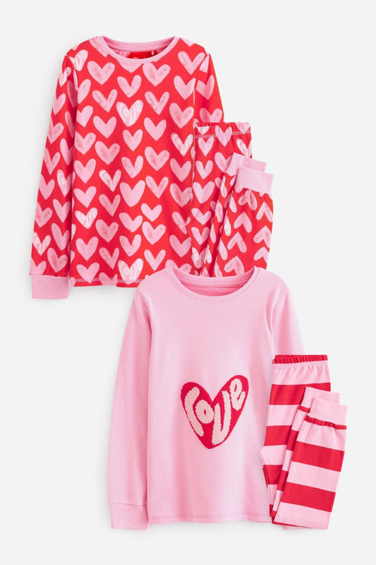 Red/Pink Love Heart Pyjamas 2 Pack