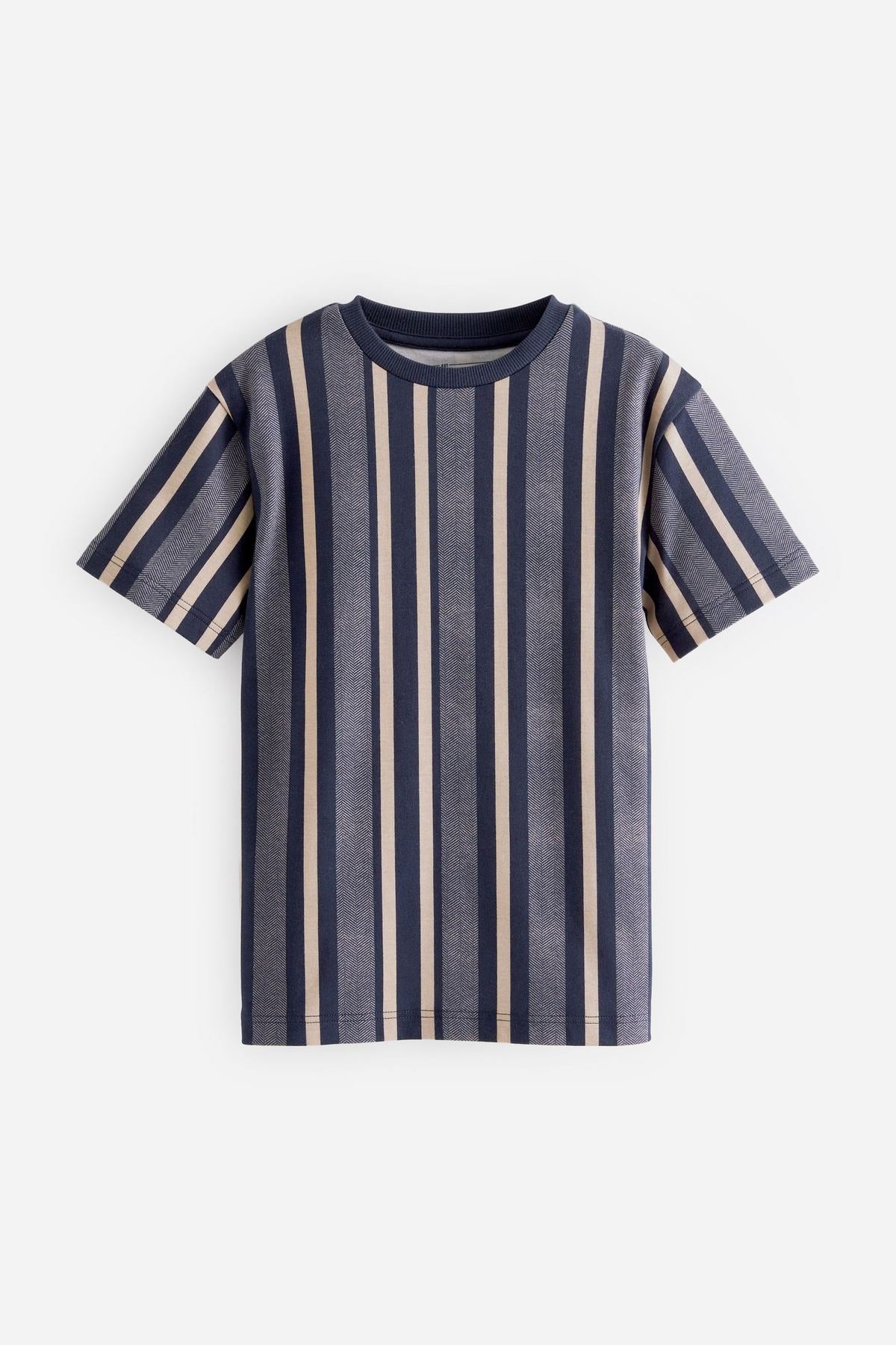 Navy Blue Vertical Stripe Short Sleeve T-Shirt