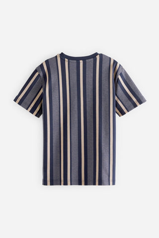 Navy Blue Vertical Stripe Short Sleeve T-Shirt