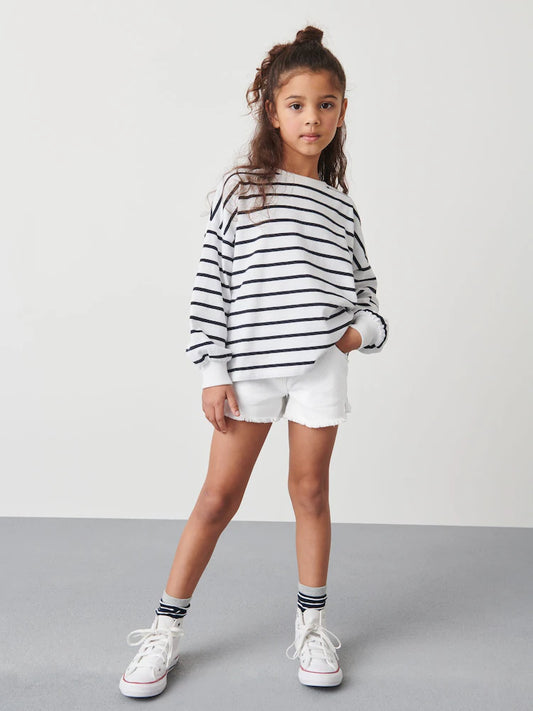 White Regular Length Frayed Edge Denim Shorts (3-16yrs)