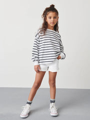 White Regular Length Frayed Edge Denim Shorts (3-16yrs)