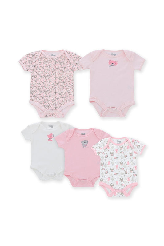 5-Pcs-Bodysuit Ss Pink