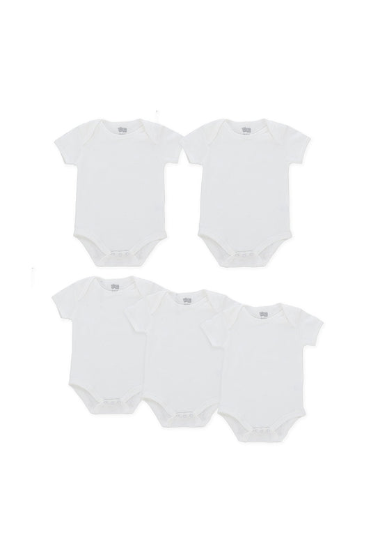 5-Pcs-Bodysuit Ss White Cotton candy Pakistan