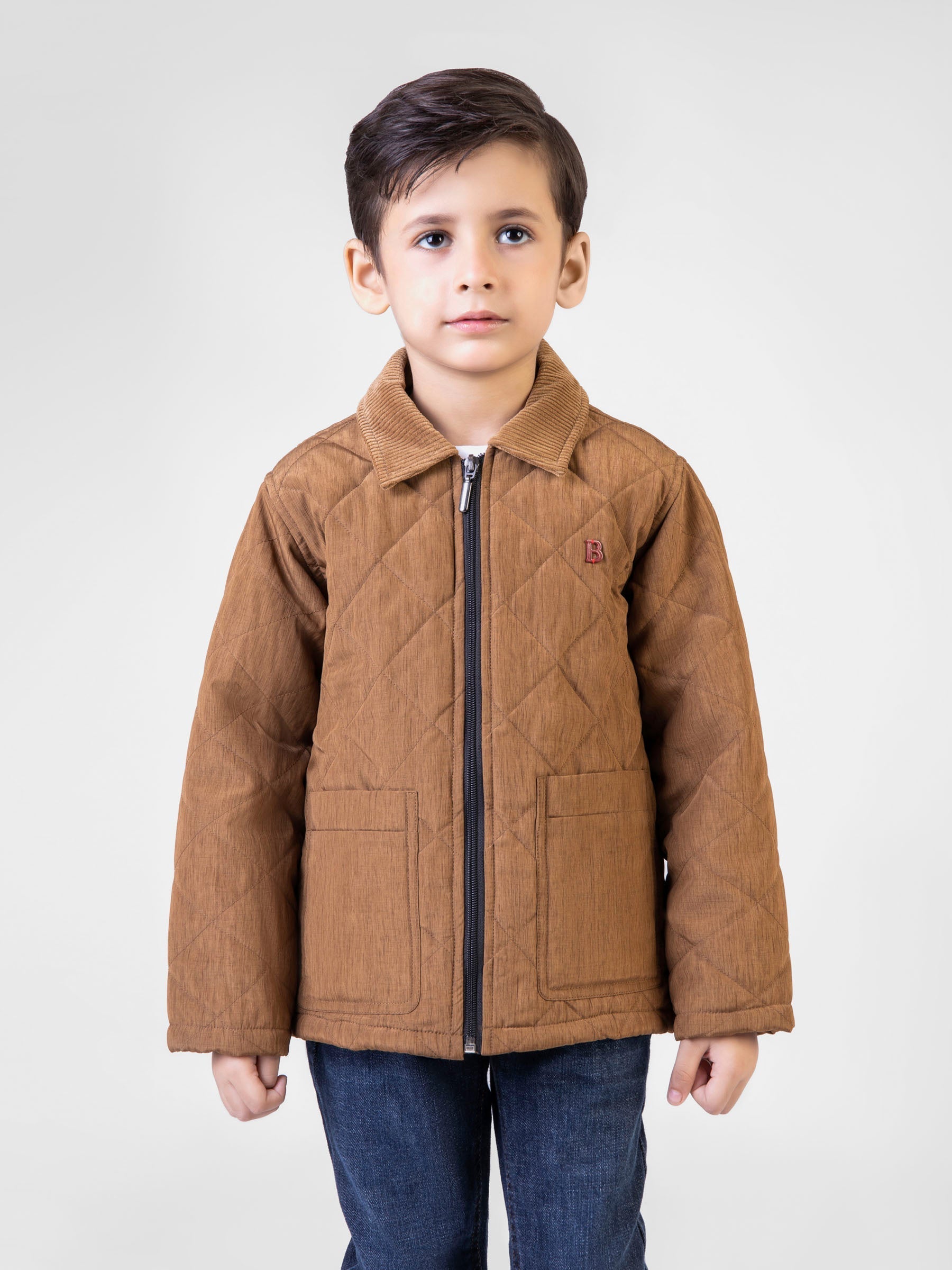 Camel Brown Padded Jacket With Corduroy Collar Brumano Pakistan