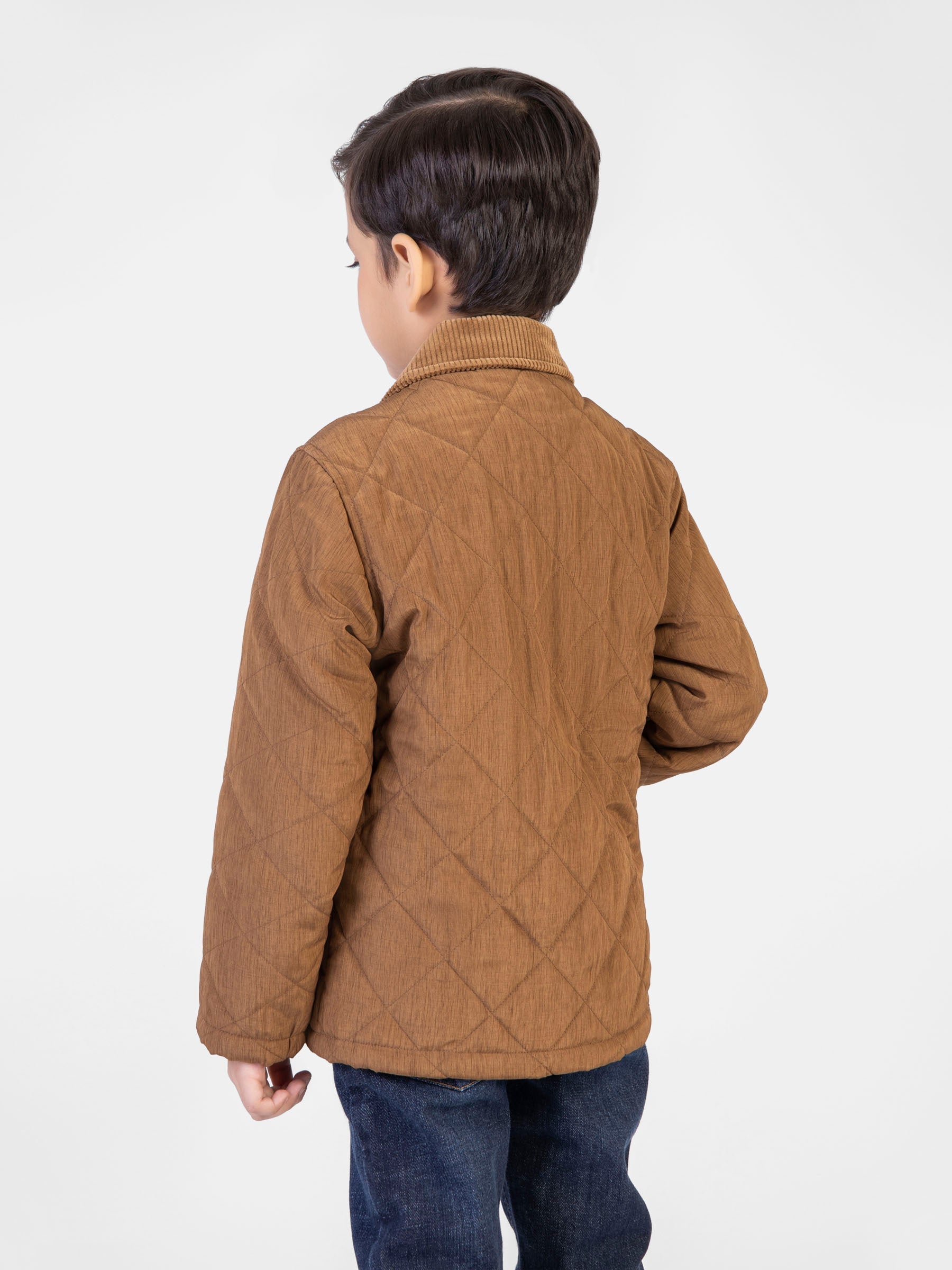 Camel Brown Padded Jacket With Corduroy Collar Brumano Pakistan