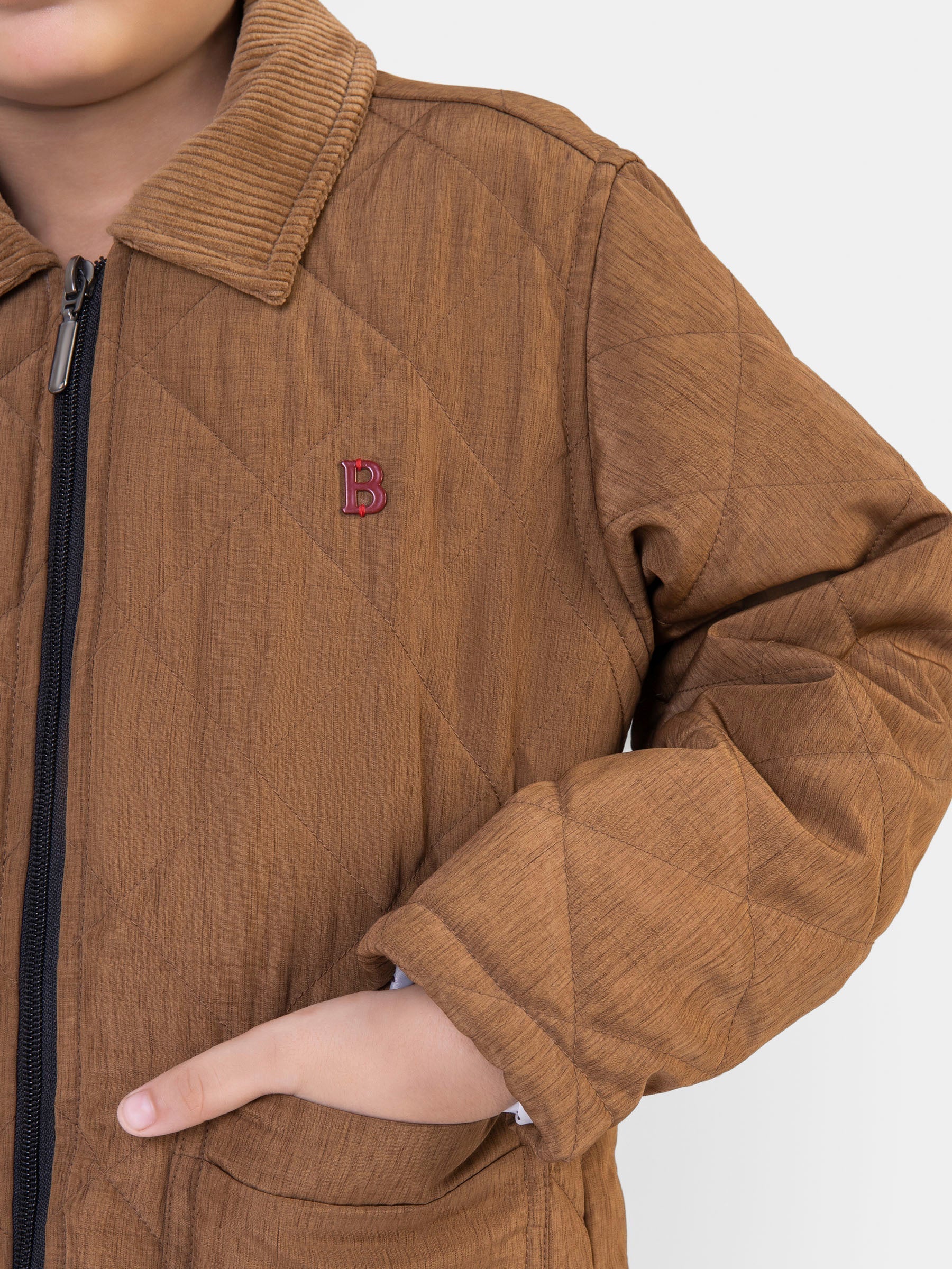 Camel Brown Padded Jacket With Corduroy Collar Brumano Pakistan