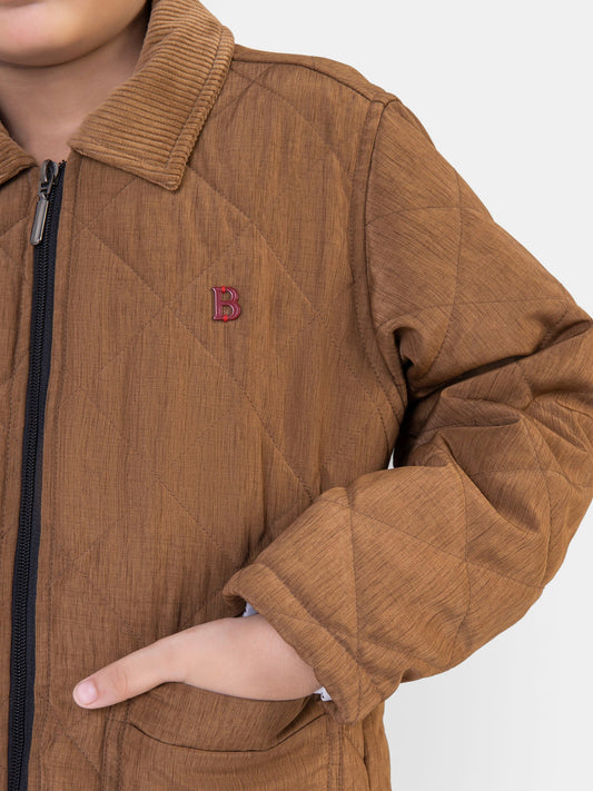 Camel Brown Padded Jacket With Corduroy Collar Brumano Pakistan