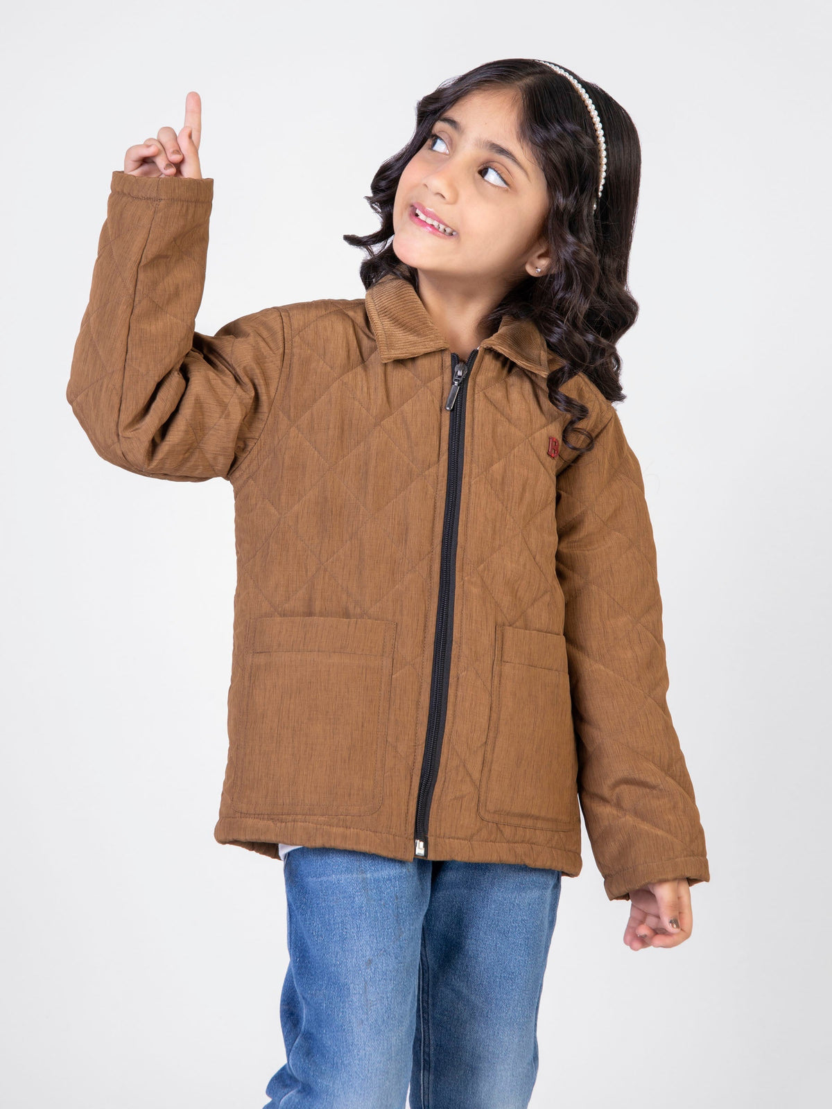 Camel Brown Padded Jacket With Corduroy Collar Brumano Pakistan