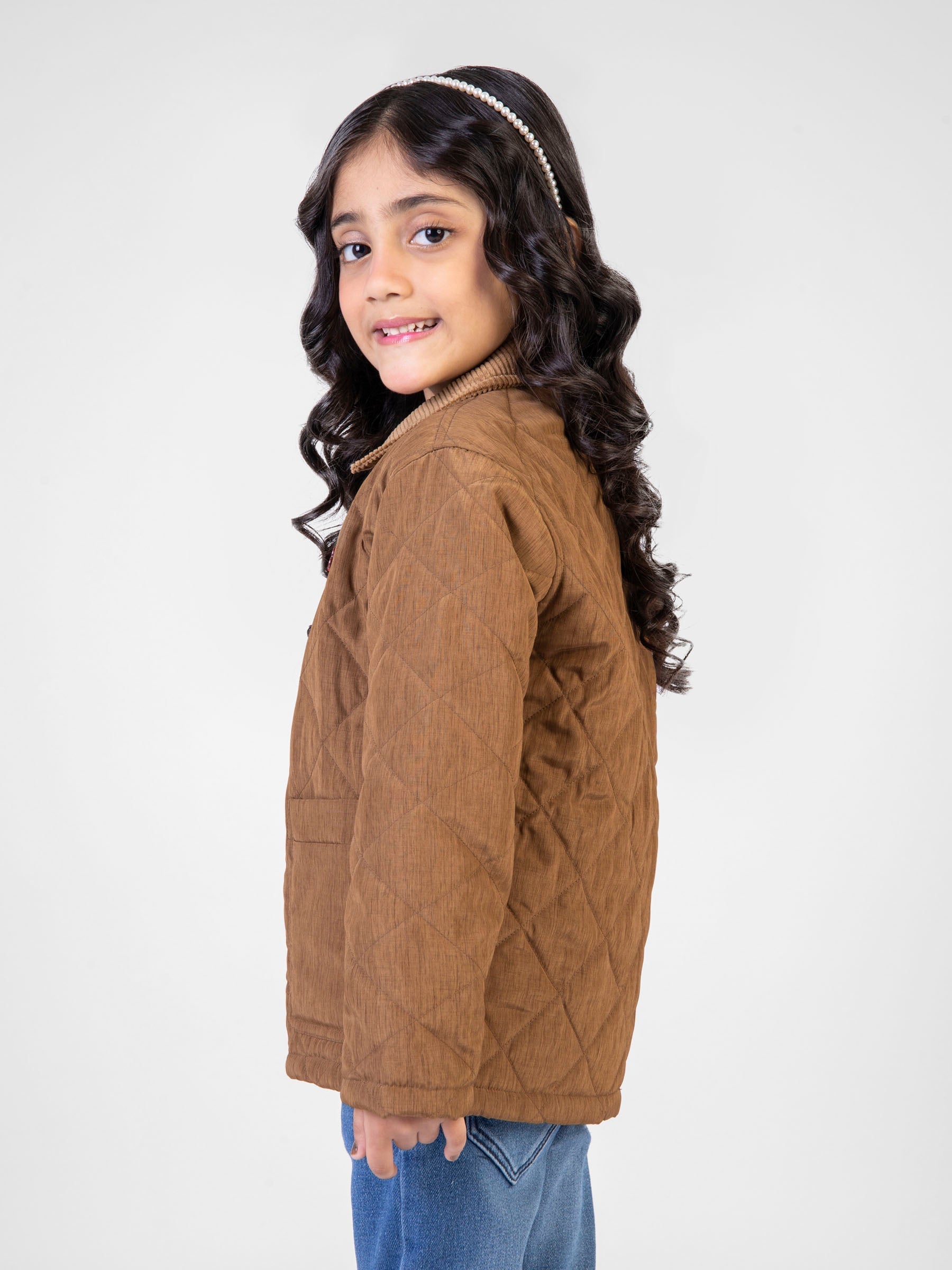 Camel Brown Padded Jacket With Corduroy Collar Brumano Pakistan