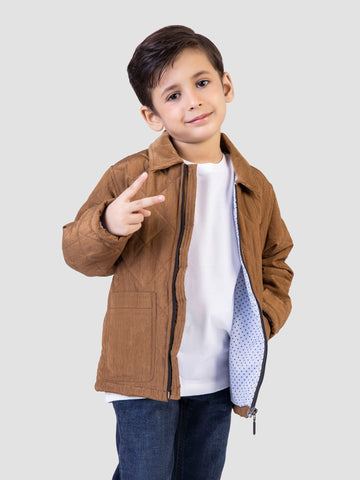 Camel Brown Padded Jacket With Corduroy Collar Brumano Pakistan