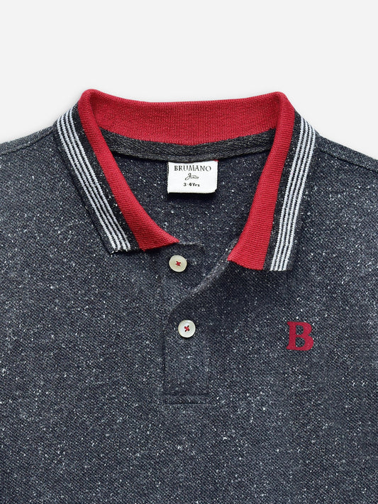 Charcoal Neppy Pique Polo With Red Collar Brumano Pakistan