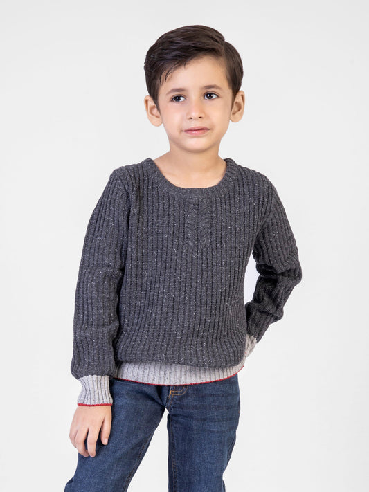 Charcoal Ribbed Crew Neck Jumper With Red Tipping Brumano Pakistan