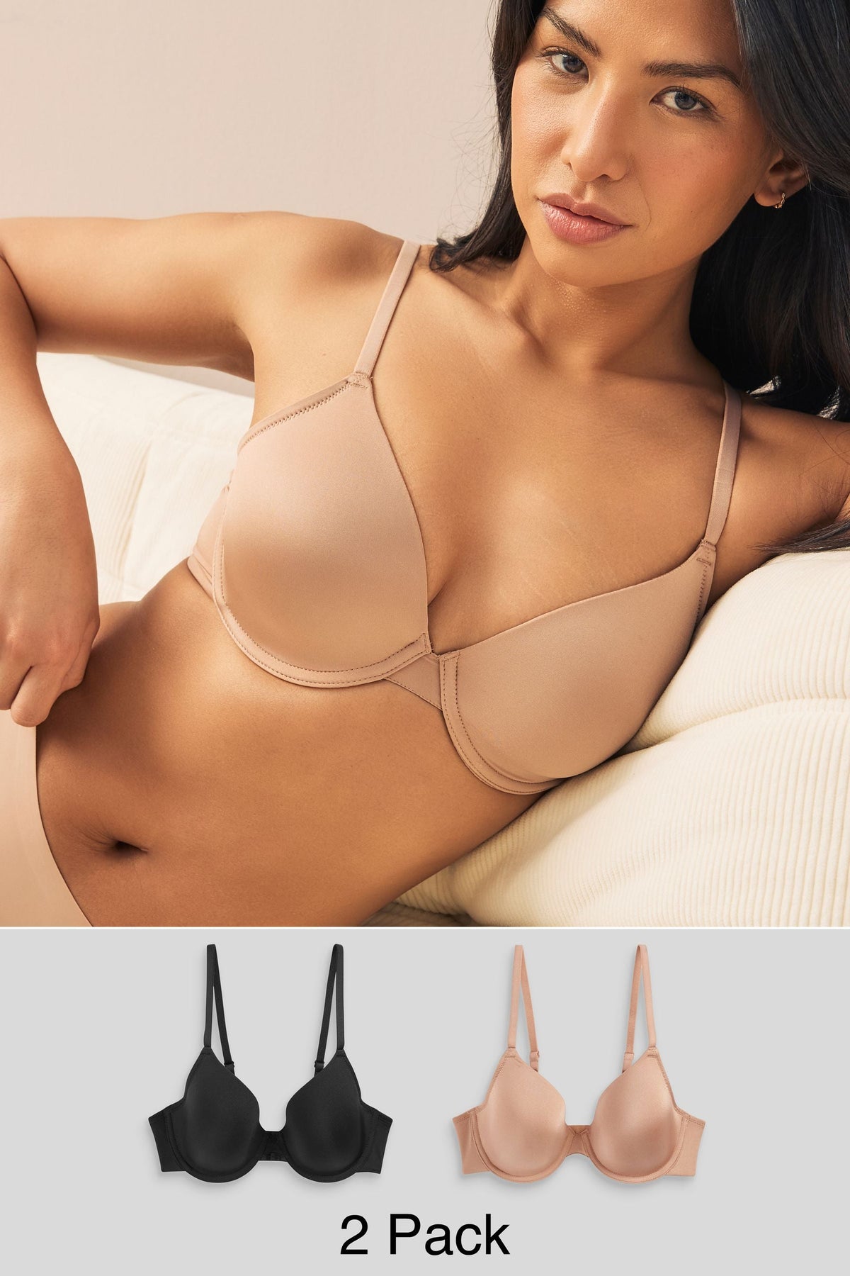 Black/Praline Nude Full Cup A-E Smoothing Ultimate Comfort Bras 2 Pack