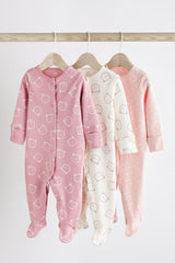 Pink Cotton Baby Sleepsuits 3 Pack NEXT UK