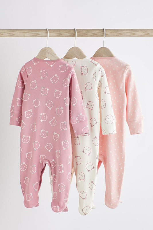 Pink Cotton Baby Sleepsuits 3 Pack NEXT UK