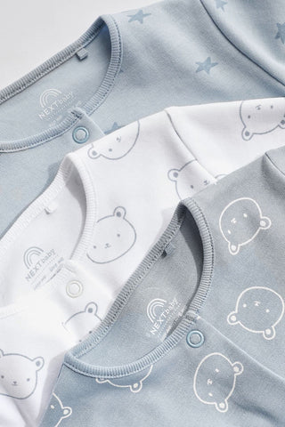 Blue 3 Pack Cotton Baby Sleepsuits