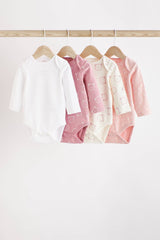 Pink/White Bear Baby Long Sleeve Bodysuits 4 Pack NEXT UK
