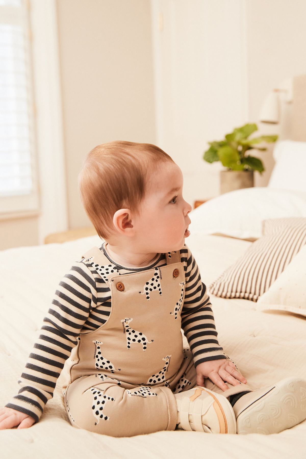 Neutral Baby Printed Dungarees And Jersey Bodysuit Set NEXT UK