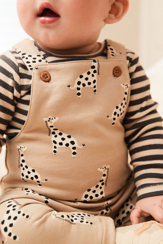 Neutral Baby Printed Dungarees And Jersey Bodysuit Set