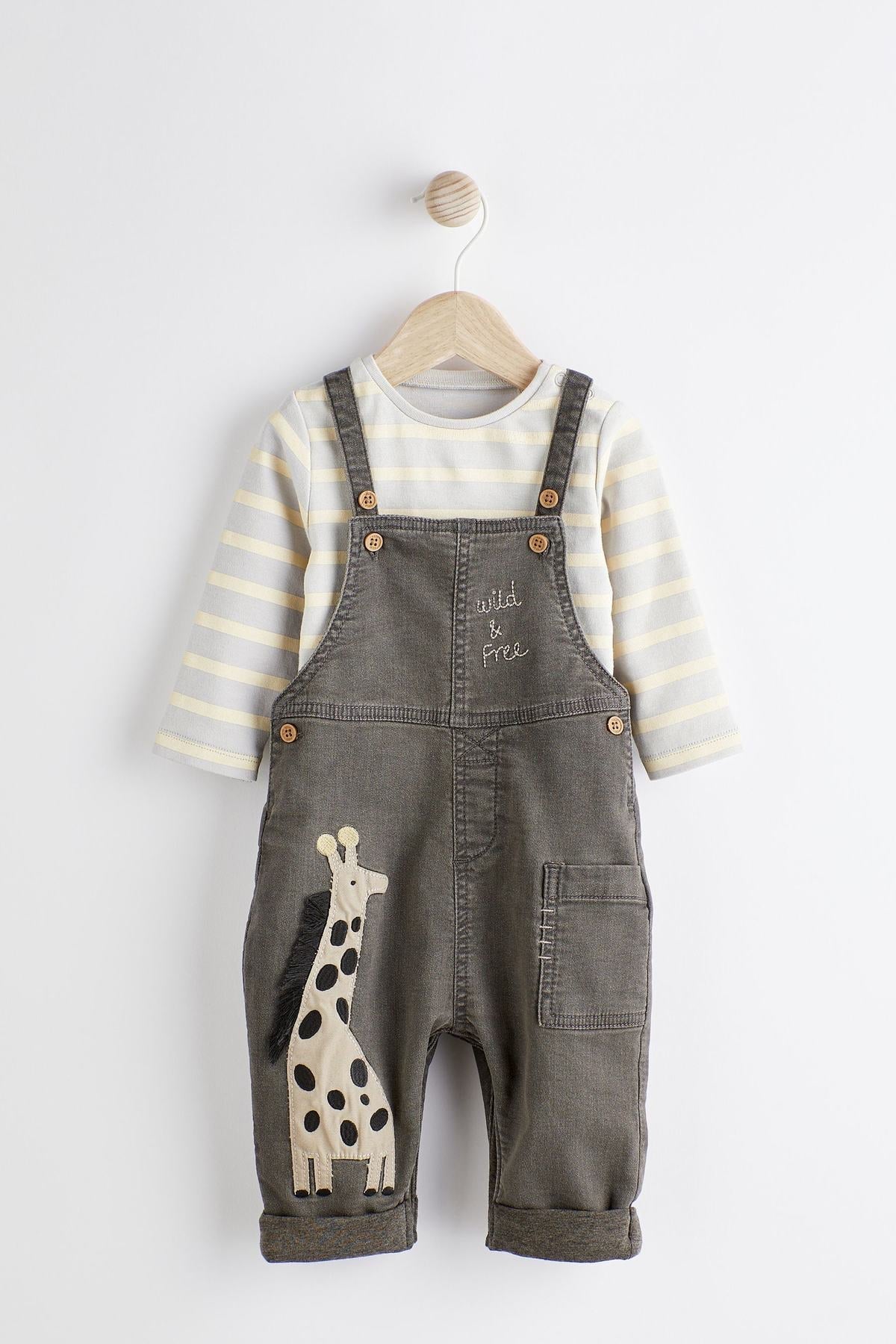 Baby Appliqué Denim Dungarees And Jersey Bodysuit Set