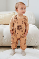 Rust Brown Safari Print Baby Dungarees And Bodysuit Set NEXT UK