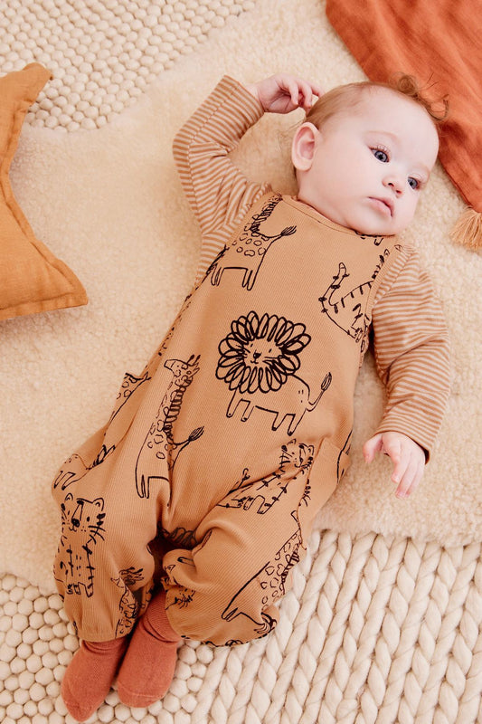 Rust Brown Safari Print Baby Dungarees And Bodysuit Set NEXT UK