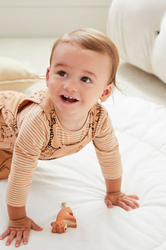 Rust Brown Safari Print Baby Dungarees And Bodysuit Set