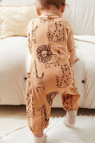 Rust Brown Safari Print Baby Dungarees And Bodysuit Set