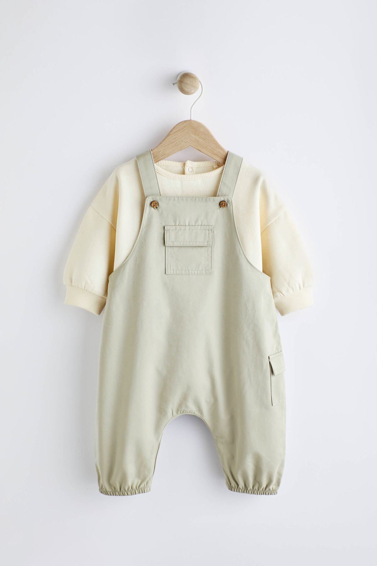 Sage Green Baby Cargo Dungarees And Bodysuit Set NEXT UK