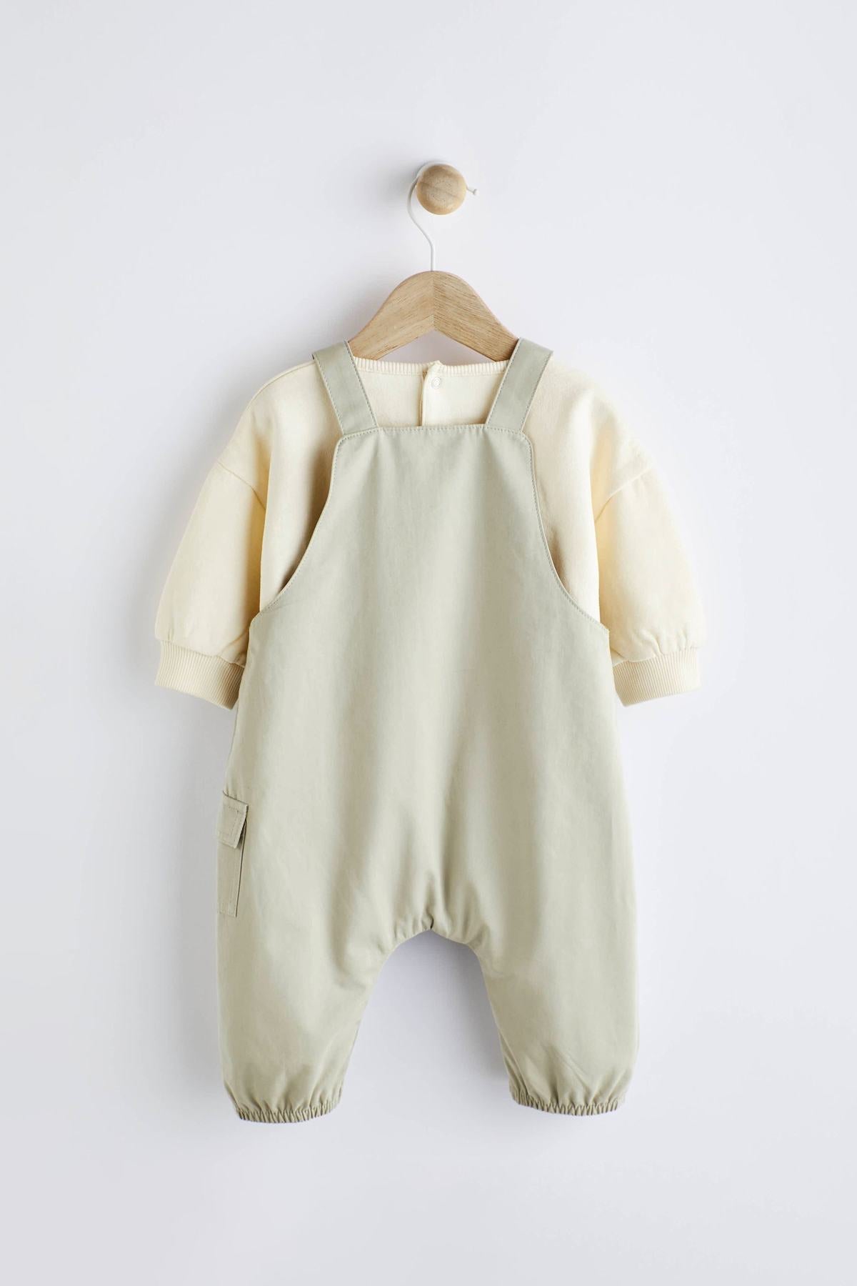 Sage Green Baby Cargo Dungarees And Bodysuit Set NEXT UK