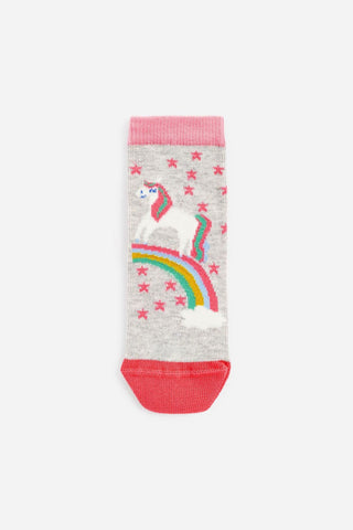 Pink 7 Pack Unicorn Cotton Rich Ankle Socks