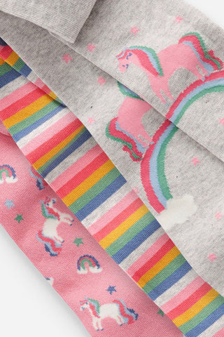 Blue, Pink And Grey 3 Pack Cotton Rich Unicorn Tights