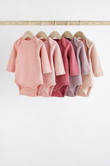 Pink Essential Long Sleeve Baby Bodysuits 5 Pack NEXT UK