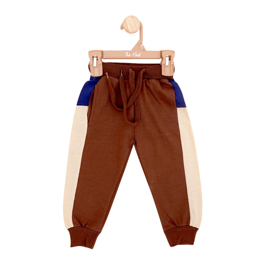 Beige and brown contrast panel trousers