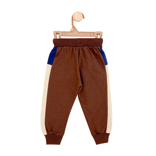 Beige and brown contrast panel trousers