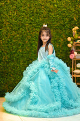 Stunning Long Frock Based On Breeze Net With Muffles And Lon | Frocks & Dress | QS STUDIO