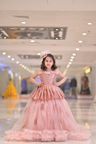 3D Flower Byl And Ruffles Pearls Ehancement Long Frock | QS STUDIO | Frocks | Newborn baby clothes