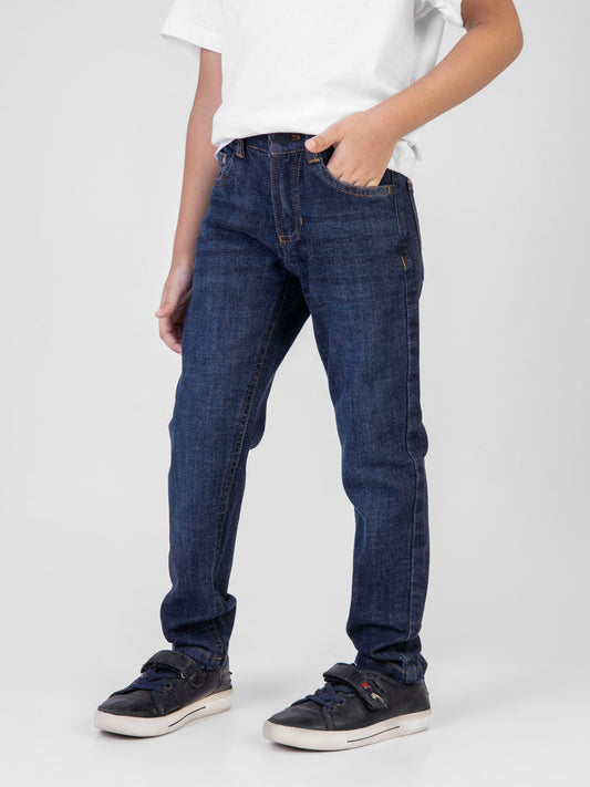 Dark Blue Casual Jeans With Whisker Wash - Junior Brumano Pakistan